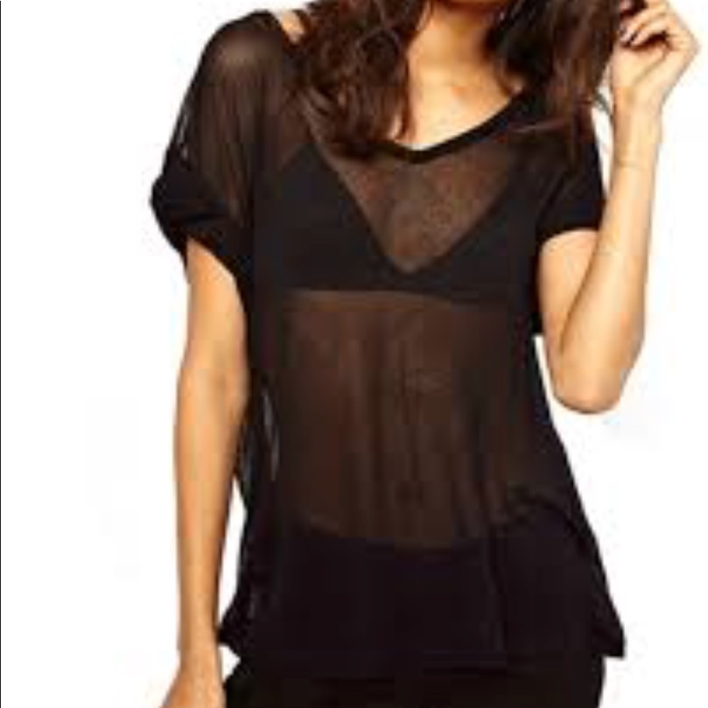 Pink Rose chiffon button down shirt tee top black